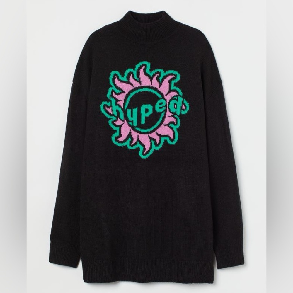 Over sized Black printed sweater